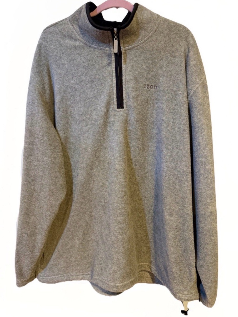 IZOD Fleece Pullover Sweater Grey Black 1/4 Zip Mock Neck Mens 2XL W/ Pockets